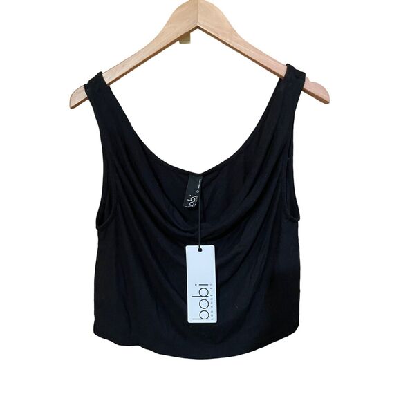 bobi Tops - Bobi Los Angeles Short Ribbed Cropped Cowl Black Tank‎ Top Stretch Womens Size L